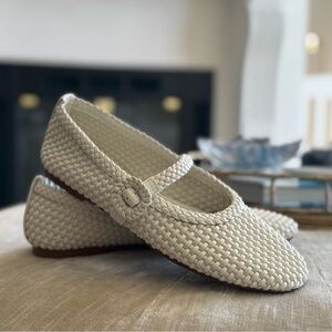 NEW Zara Woven Mary Jane Ballet Flats – Cream/Off-White | Size 37